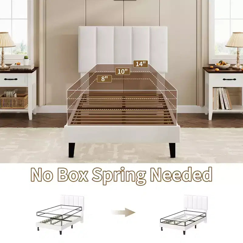 Velvet Upholstered Platform Bed Frame with Adjustable Vertical Channel Tufted Headboard, Easy Assembly, No Box Spring Required