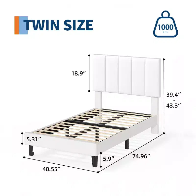 Velvet Upholstered Platform Bed Frame with Adjustable Vertical Channel Tufted Headboard, Easy Assembly, No Box Spring Required