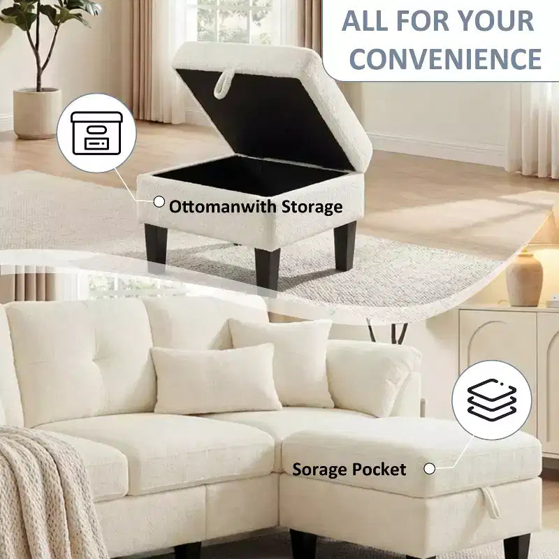 Dyonery 76.4-inch Modern Style Three-seater Sofa with Armrests and Pillows in Chenille Beige
