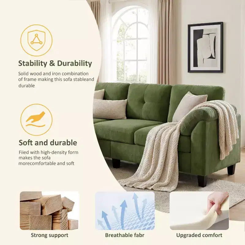 Dyonery 76.4-inch Modern Style Three-seater Sofa with Armrests and Pillows in Chenille Beige