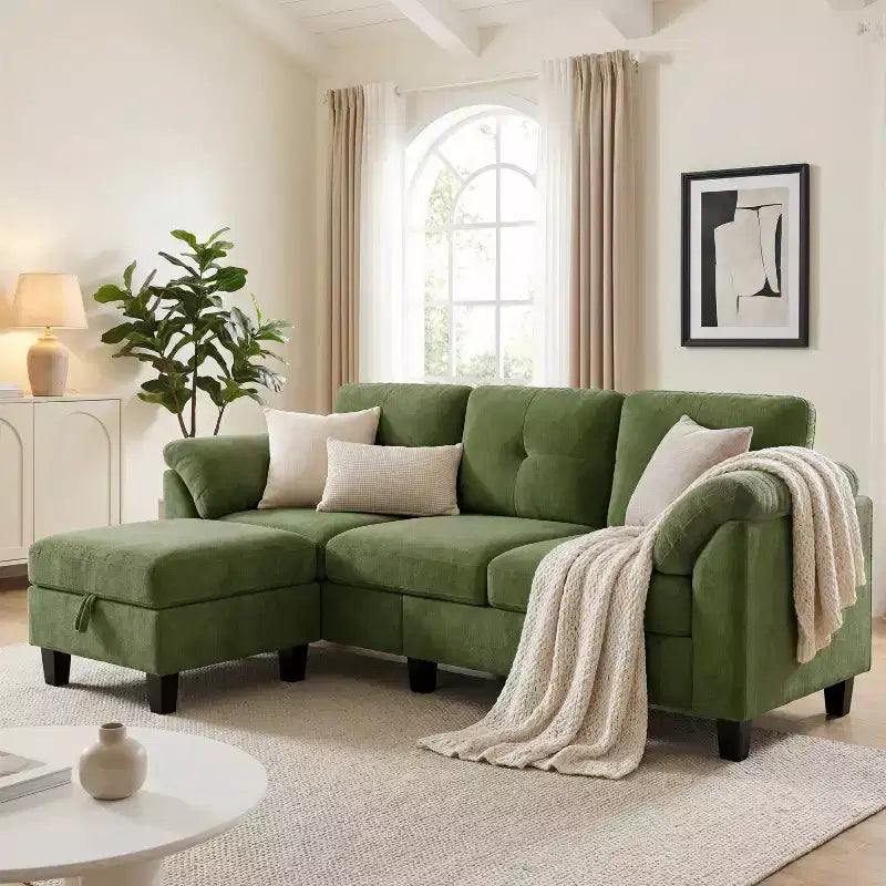 Dyonery 76.4-inch Modern Style Three-seater Sofa with Armrests and Pillows in Chenille Beige