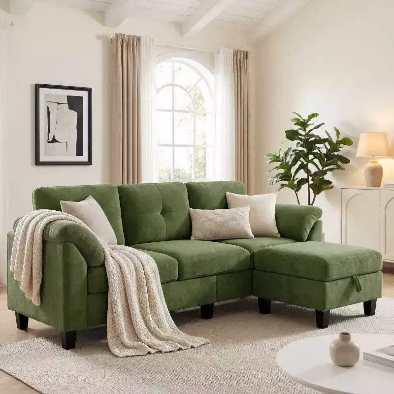 Dyonery 76.4-inch Modern Style Three-seater Sofa with Armrests and Pillows in Chenille Beige