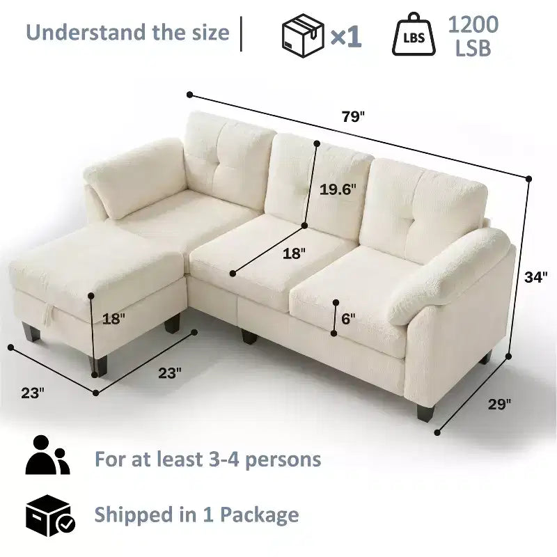 Dyonery 76.4-inch Modern Style Three-seater Sofa with Armrests and Pillows in Chenille Beige