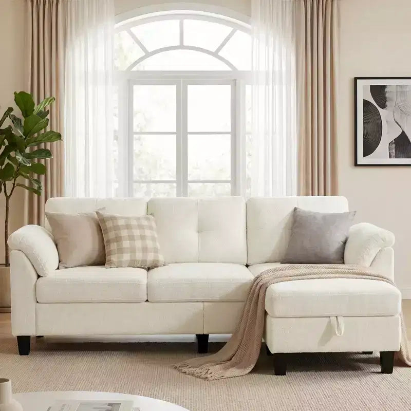 Dyonery 76.4-inch Modern Style Three-seater Sofa with Armrests and Pillows in Chenille Beige