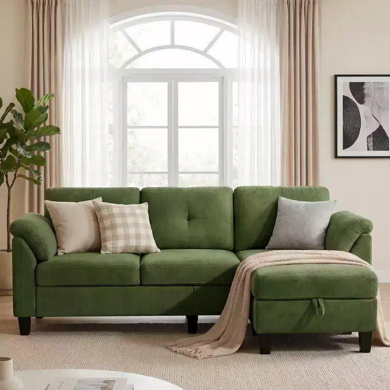 76.4-Inch Modern Three-Seater Sofa with Armrests and Pillows in Chenille Beige