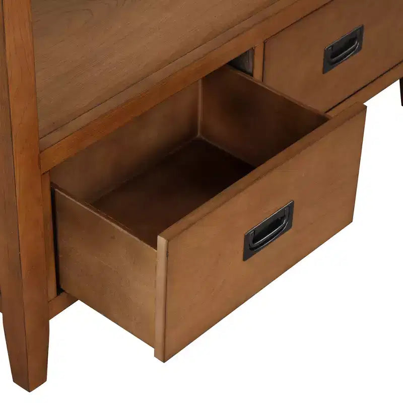 36'' Farmhouse Pine Wood Console Table with 4 Drawers & 1 Storage Shelf for Entryway Living Room Bedroom Hallway, Brown