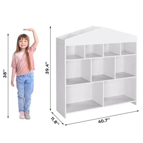 Scaffale per Libri per Bambini e Contenitore per Giocattoli da 103,4 cm, Organizer per Giocattoli con 9 Scomparti per la Stanza dei Giochi, Asili, Aule