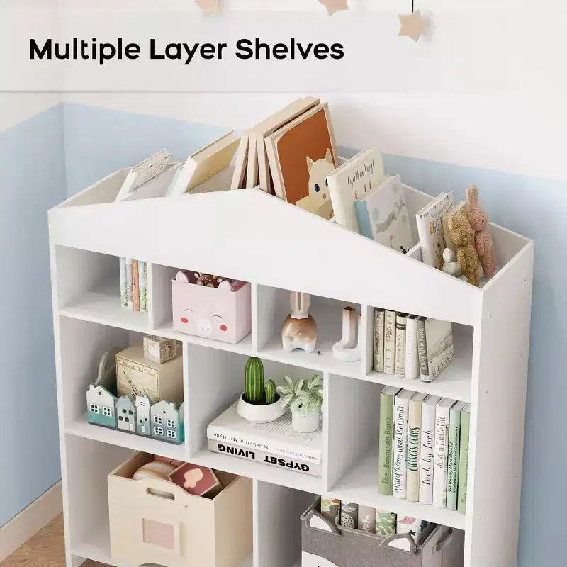 40.7 in Kids Bookshelf and Toy Storage, Toy Shelf Organizer with 9 Storage Cubbies for Playroom, Kindergartens, Classrooms