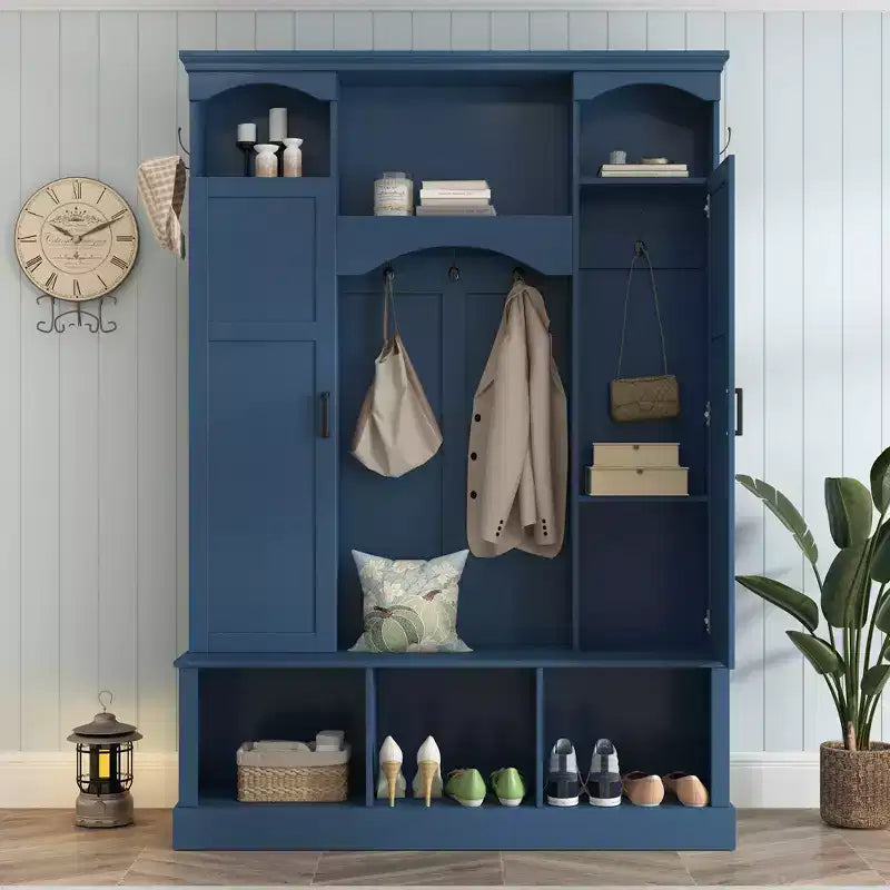 GDFStudio Hansen Modern Hall Tree with Storage Bench and Adjustable Shelves