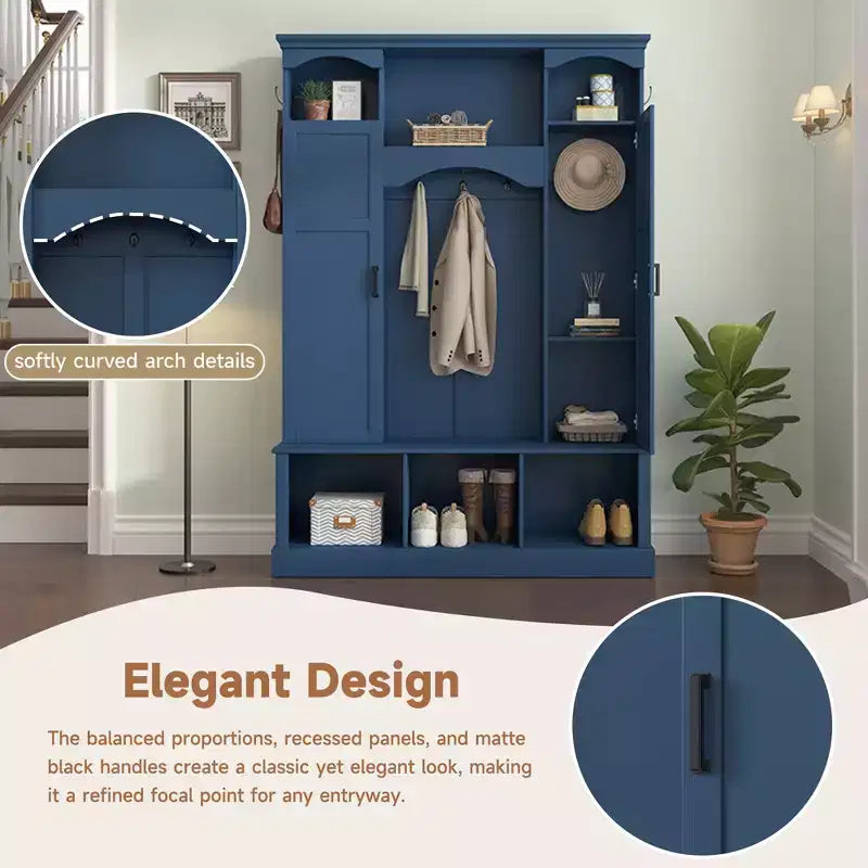 GDFStudio Hansen Modern Hall Tree with Storage Bench and Adjustable Shelves