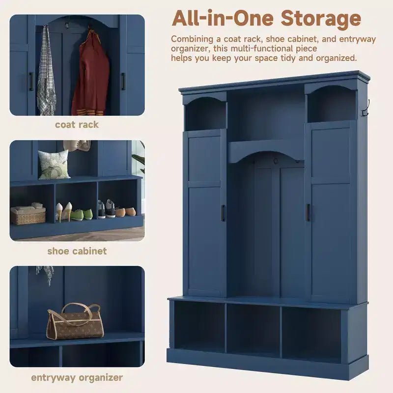 GDFStudio Hansen Modern Hall Tree with Storage Bench and Adjustable Shelves