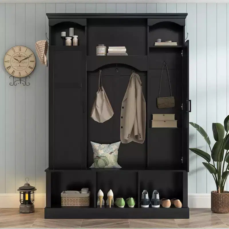 GDFStudio Hansen Modern Hall Tree with Storage Bench and Adjustable Shelves
