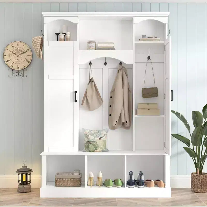 GDFStudio Hansen Modern Hall Tree with Storage Bench and Adjustable Shelves