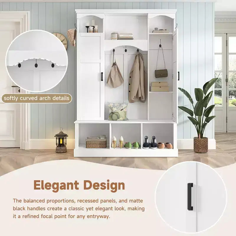 GDFStudio Hansen Modern Hall Tree with Storage Bench and Adjustable Shelves