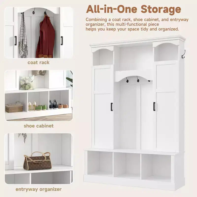 GDFStudio Hansen Modern Hall Tree with Storage Bench and Adjustable Shelves