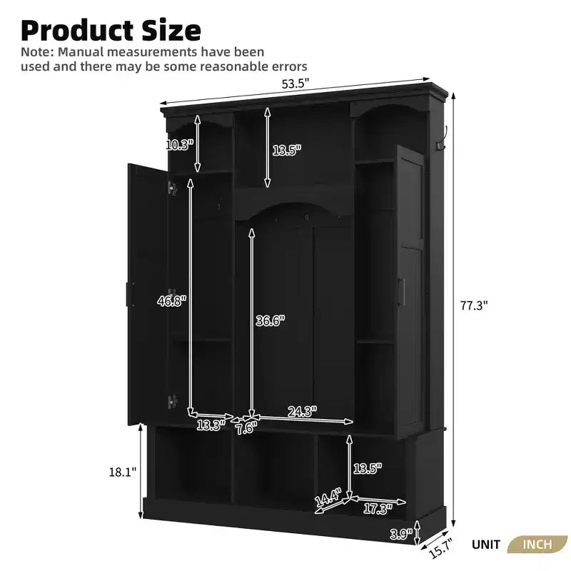 GDFStudio Hansen Modern Hall Tree with Storage Bench and Adjustable Shelves