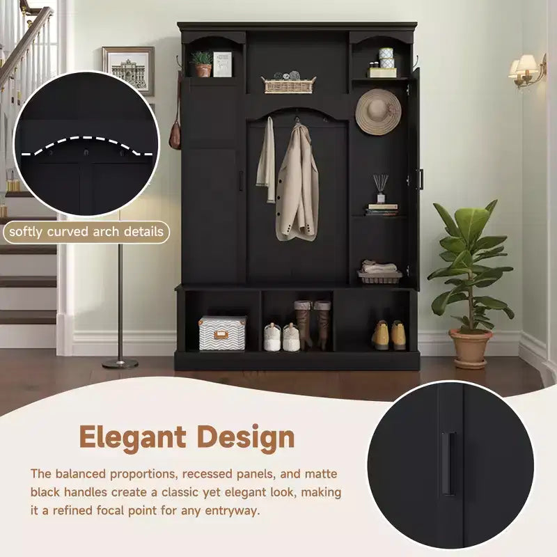 GDFStudio Hansen Modern Hall Tree with Storage Bench and Adjustable Shelves