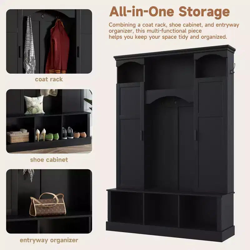 GDFStudio Hansen Modern Hall Tree with Storage Bench and Adjustable Shelves