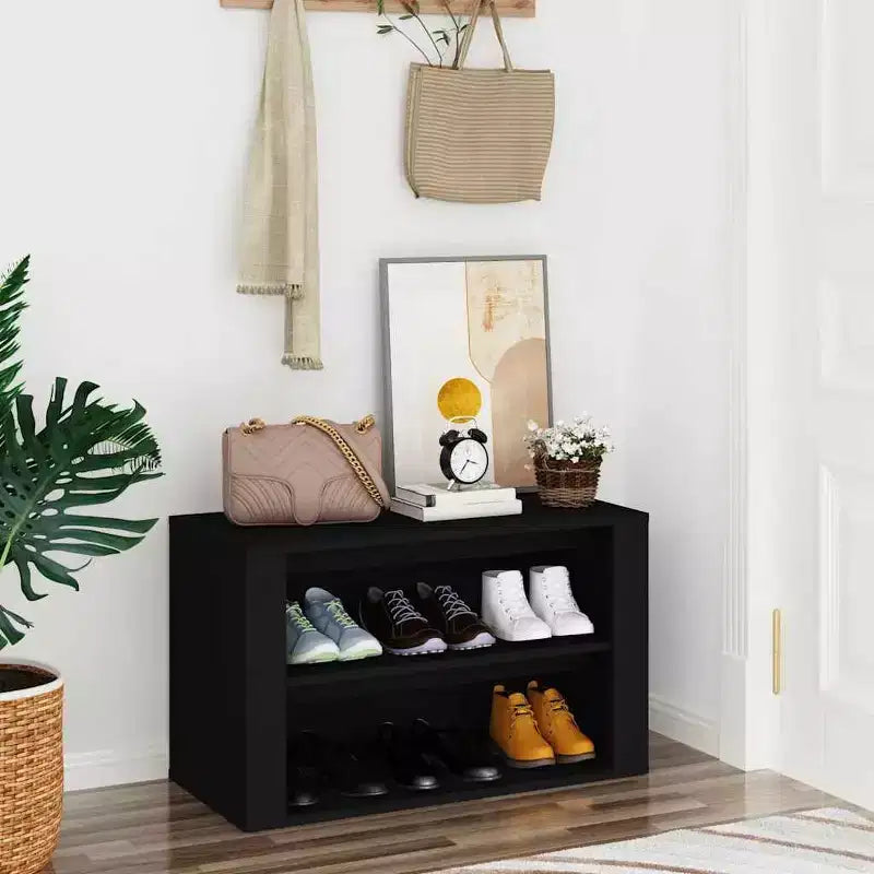 Shoe Rack, Black Engineered Wood, 29.5 x 13.8 x 17.7 in