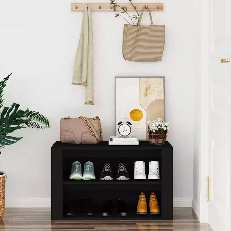 Shoe Rack, Black Engineered Wood, 29.5 x 13.8 x 17.7 in