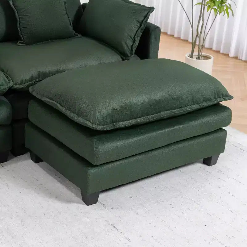 113.77" 3-Seat Modular Chenille Upholstered Sectional Sofa with Ottoman and Waist Pillows