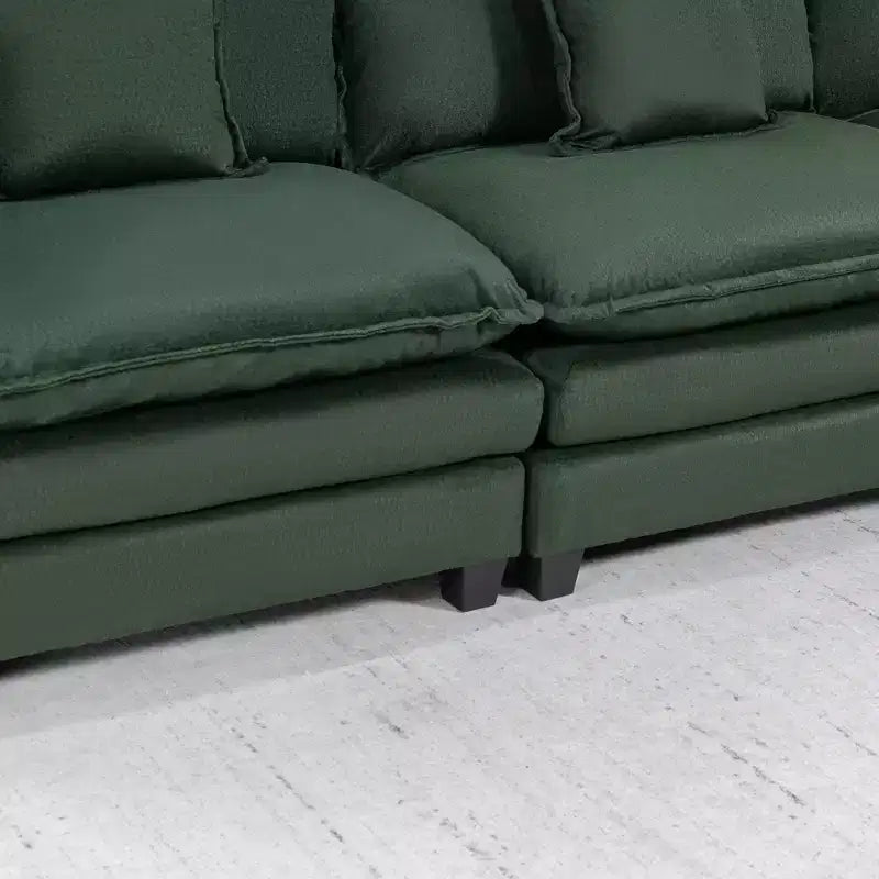 113.77" 3-Seat Modular Chenille Upholstered Sectional Sofa with Ottoman and Waist Pillows