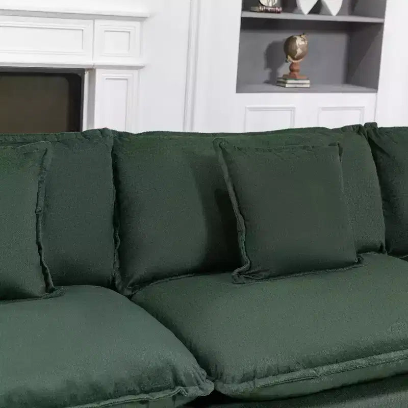 113.77" 3-Seat Modular Chenille Upholstered Sectional Sofa with Ottoman and Waist Pillows