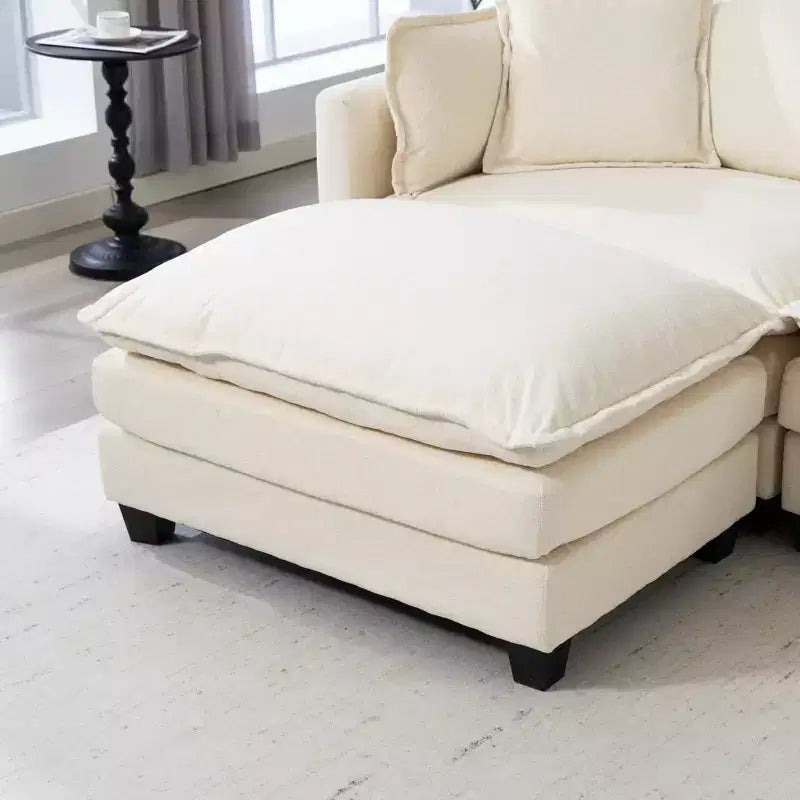 113.77" 3-Seat Modular Chenille Upholstered Sectional Sofa with Ottoman and Waist Pillows