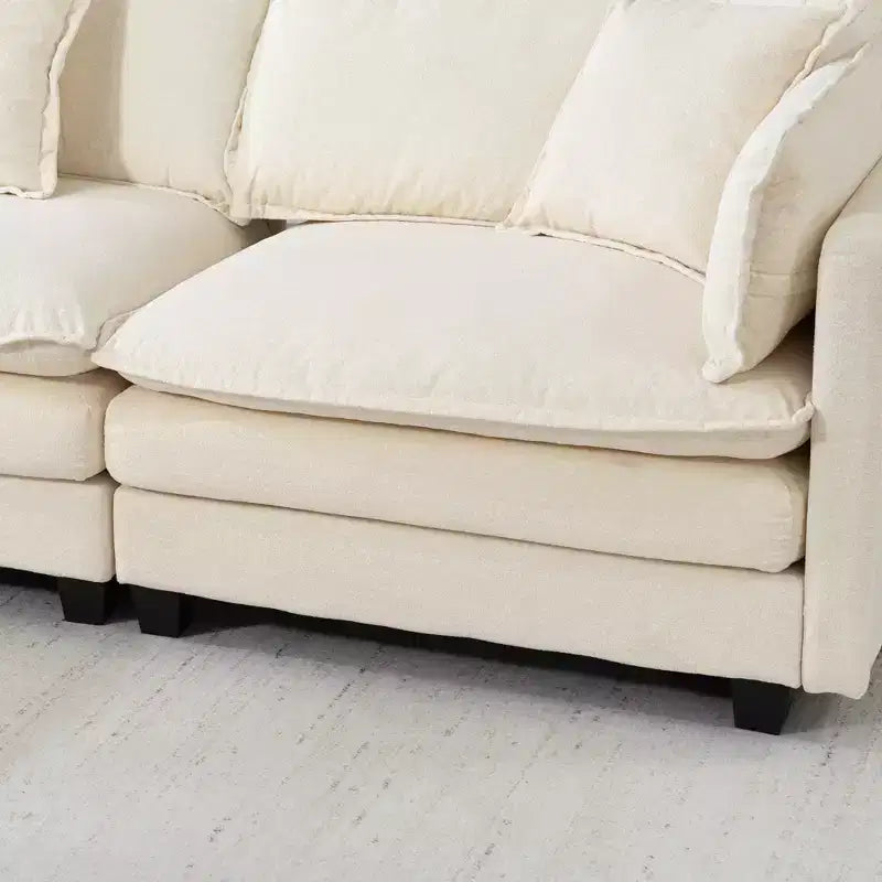 113.77" 3-Seat Modular Chenille Upholstered Sectional Sofa with Ottoman and Waist Pillows