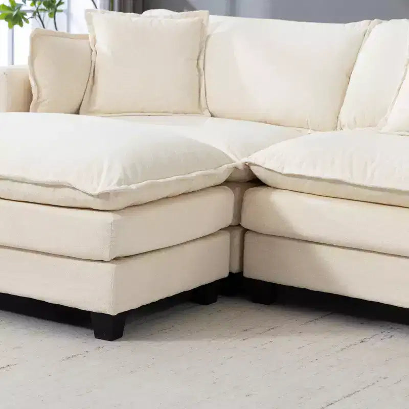 113.77" 3-Seat Modular Chenille Upholstered Sectional Sofa with Ottoman and Waist Pillows