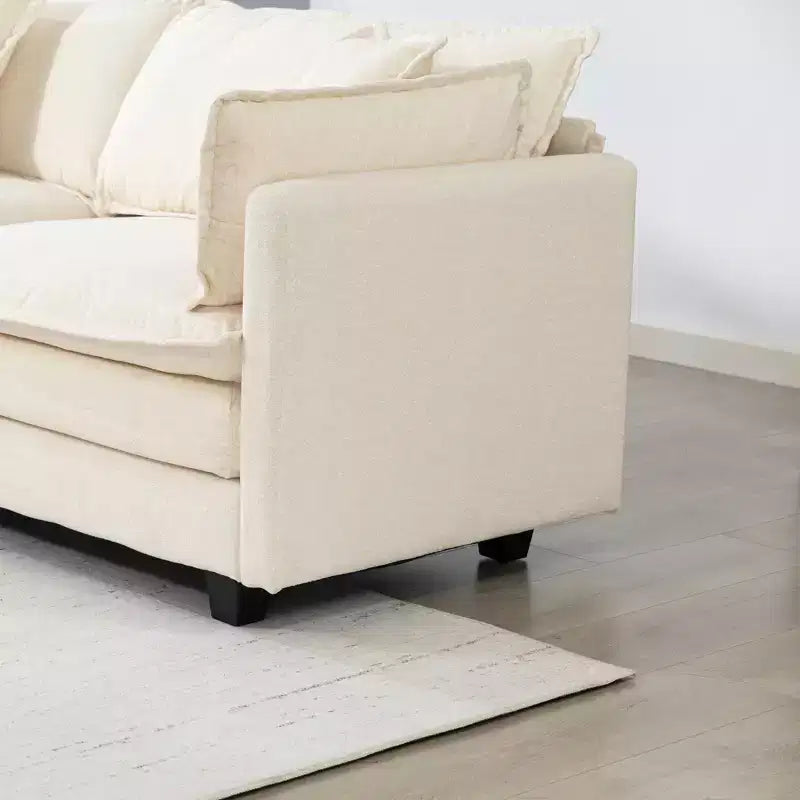113.77" 3-Seat Modular Chenille Upholstered Sectional Sofa with Ottoman and Waist Pillows