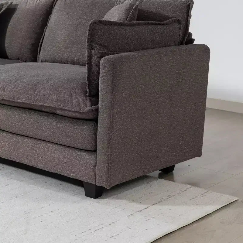 113.77" 3-Seat Modular Chenille Upholstered Sectional Sofa with Ottoman and Waist Pillows