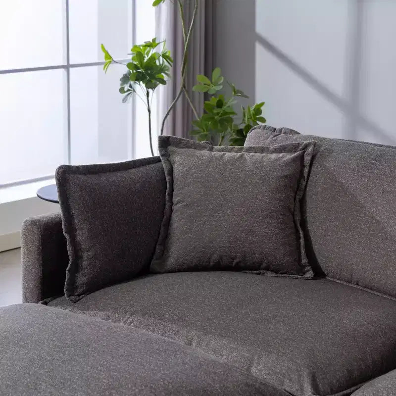 113.77" 3-Seat Modular Chenille Upholstered Sectional Sofa with Ottoman and Waist Pillows