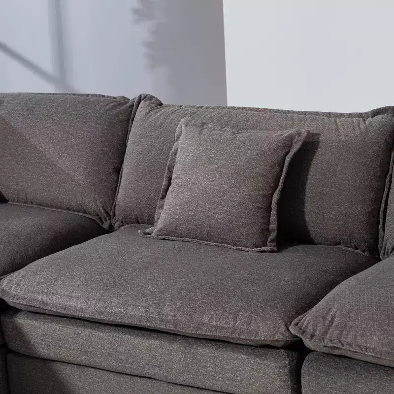 113.77" 3-Seat Modular Chenille Upholstered Sectional Sofa with Ottoman and Waist Pillows