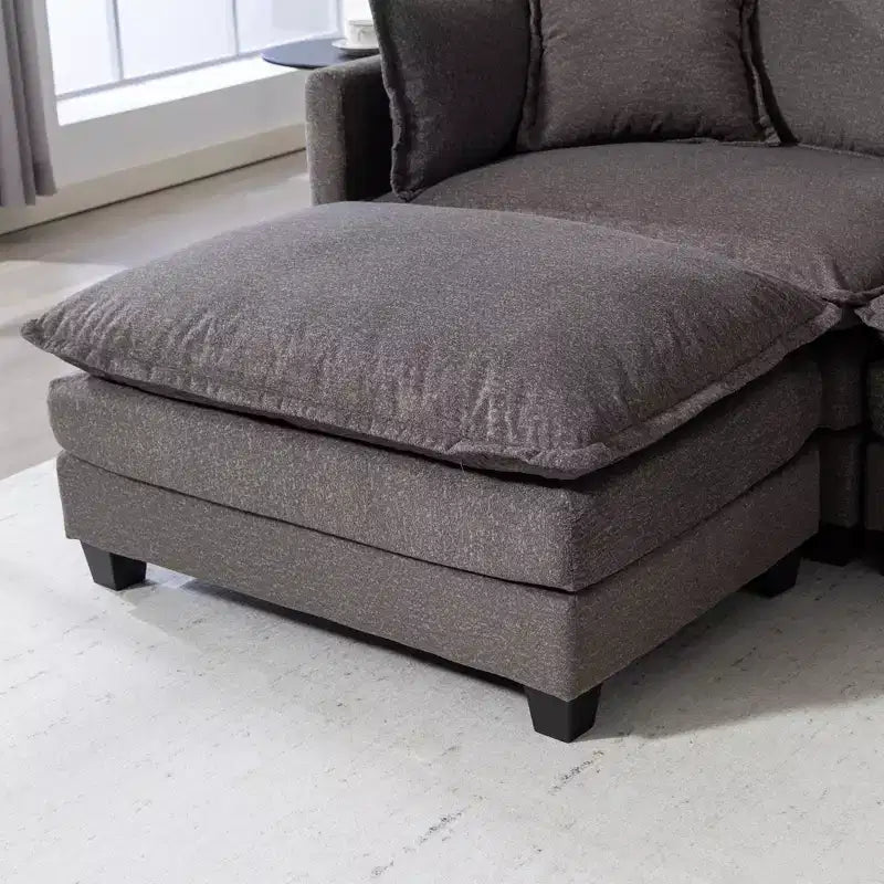 113.77" 3-Seat Modular Chenille Upholstered Sectional Sofa with Ottoman and Waist Pillows