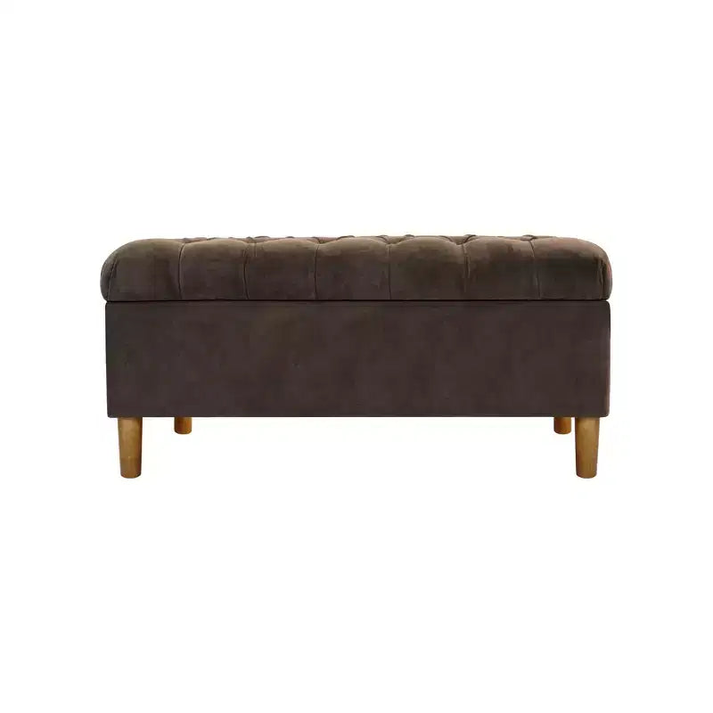 Button Tufted Storage Bench with Cone Wood Legs - HomePop