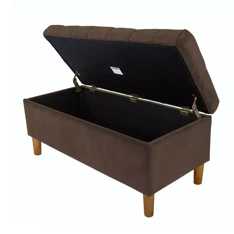 Button Tufted Storage Bench with Cone Wood Legs - HomePop
