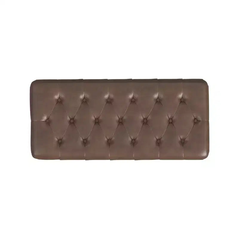 Button Tufted Storage Bench with Cone Wood Legs - HomePop
