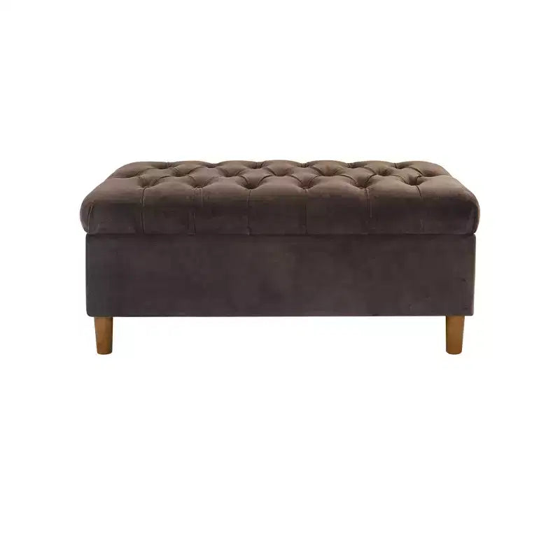 Button Tufted Storage Bench with Cone Wood Legs - HomePop