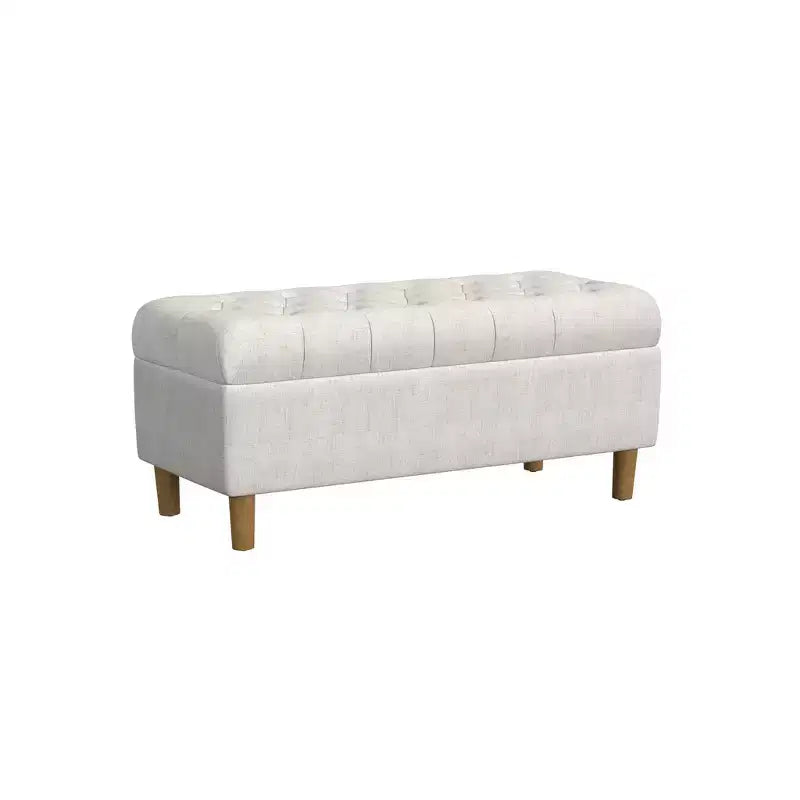 Button Tufted Storage Bench with Cone Wood Legs - HomePop