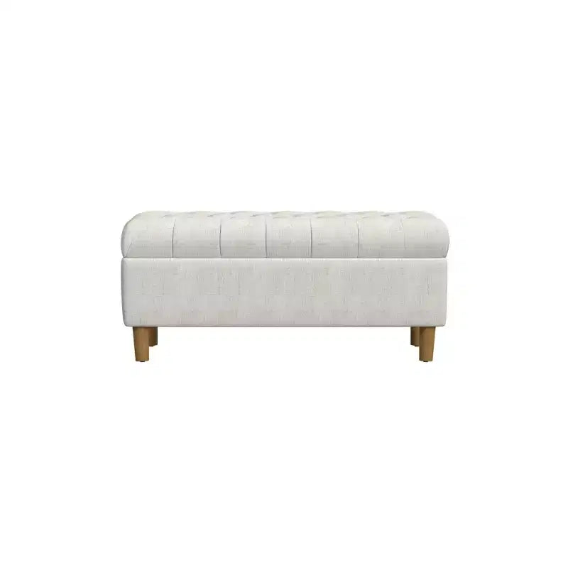 Button Tufted Storage Bench with Cone Wood Legs - HomePop