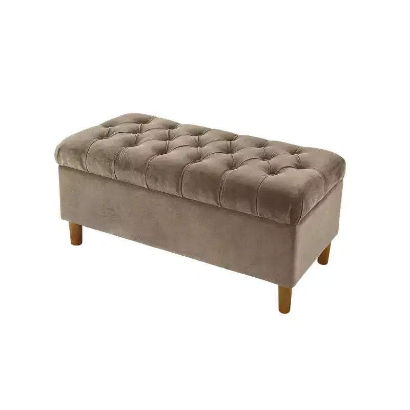 Button Tufted Storage Bench with Cone Wood Legs - HomePop