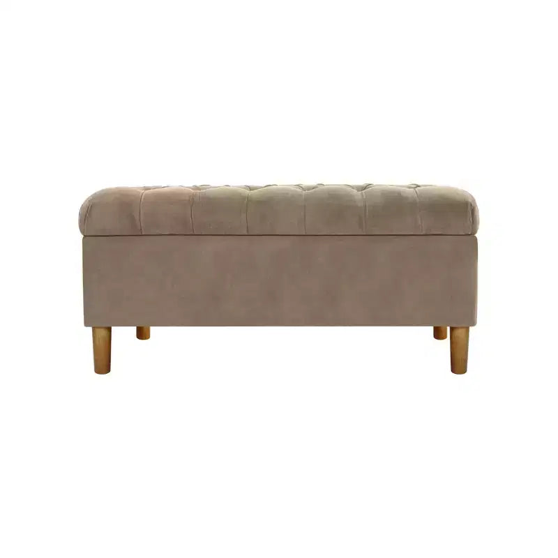 Button Tufted Storage Bench with Cone Wood Legs - HomePop