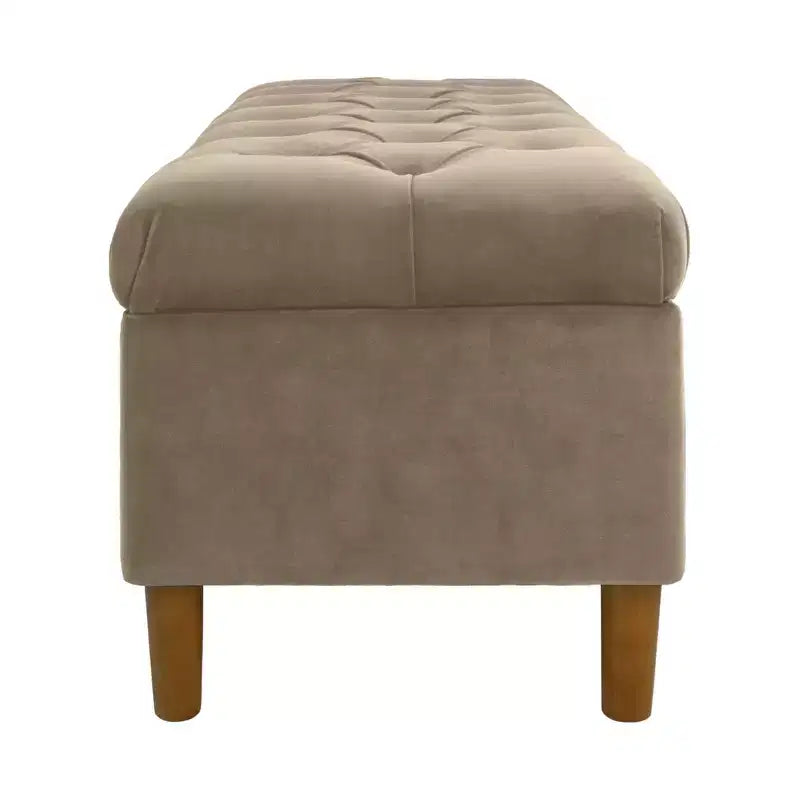 Button Tufted Storage Bench with Cone Wood Legs - HomePop