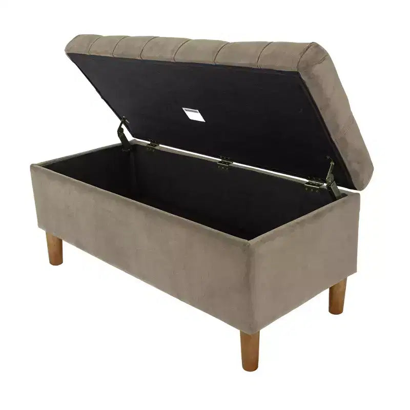 Button Tufted Storage Bench with Cone Wood Legs - HomePop