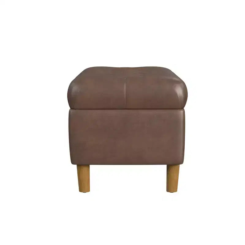 Button Tufted Storage Bench with Cone Wood Legs - HomePop