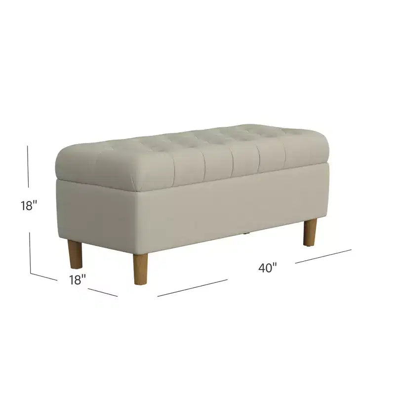Button Tufted Storage Bench with Cone Wood Legs - HomePop
