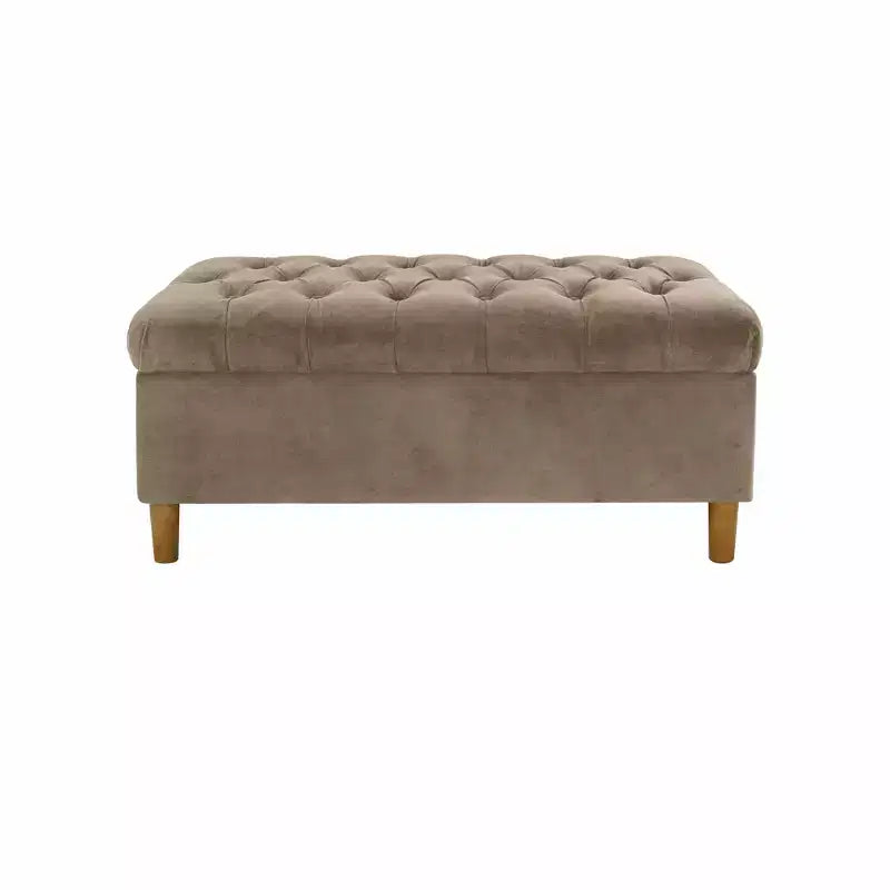 Button Tufted Storage Bench with Cone Wood Legs - HomePop