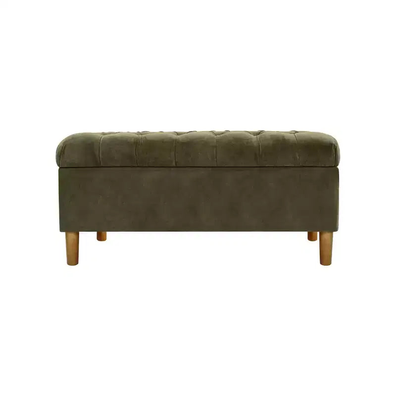 Button Tufted Storage Bench with Cone Wood Legs - HomePop