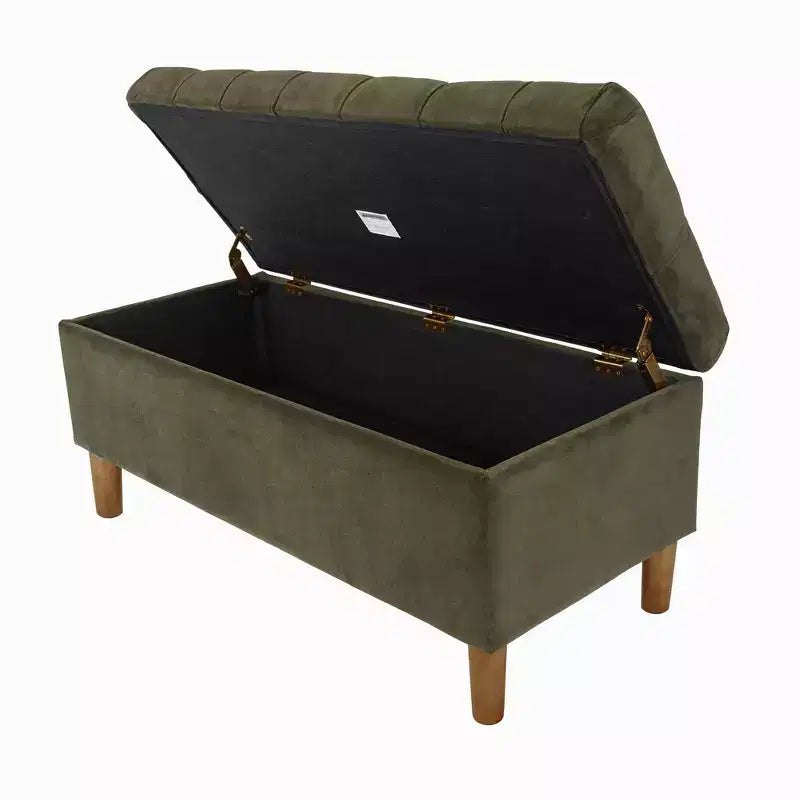 Button Tufted Storage Bench with Cone Wood Legs - HomePop